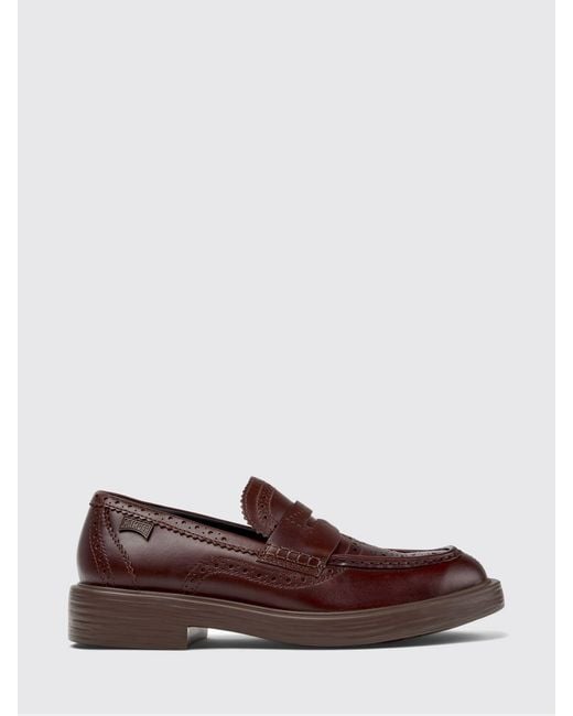 Camper Brown Twins Leather Loafer With Brogue Pattern for men