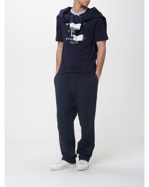 Brunello Cucinelli Blue Cotton And Linen Jogging Pants for men