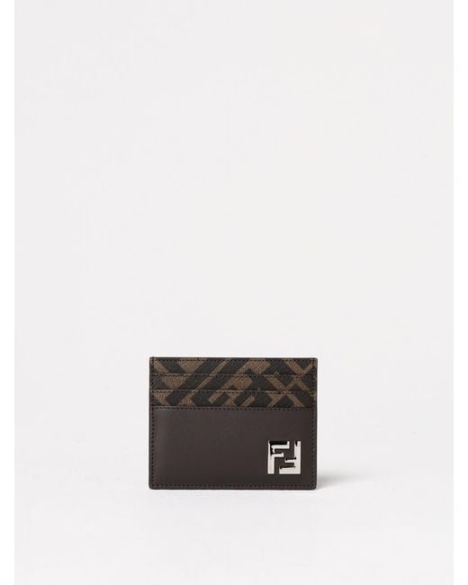 Fendi White Ff Squared Coated Cotton And Leather Card Holder for men