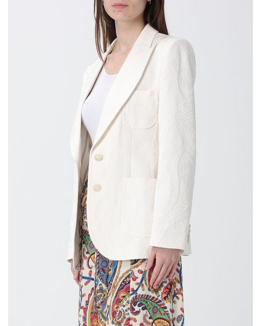 Etro White Single-Breasted Jacquard Cotton Blend Blazer