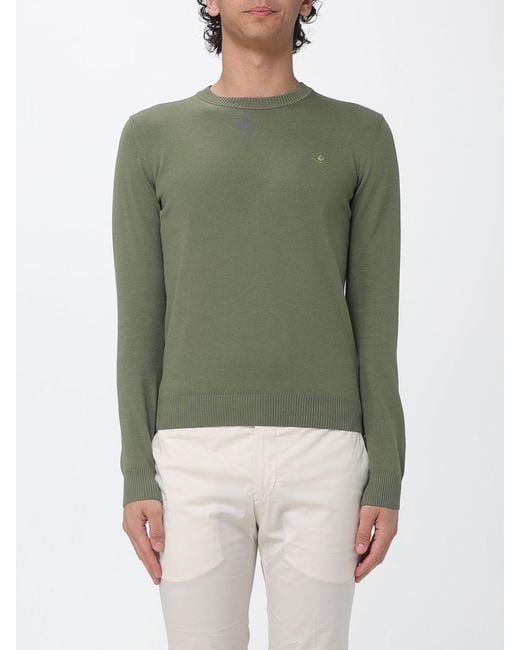 Brooksfield Green Cotton Crew Neck Sweater With Logo for men