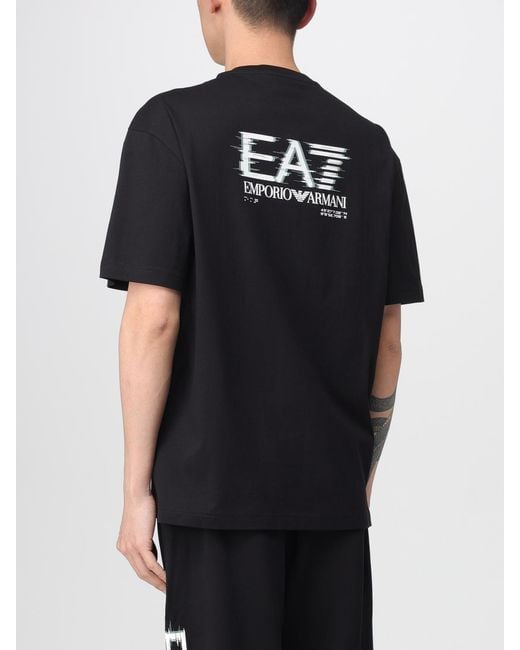EA7 Black Cotton T-Shirt With Logo for men