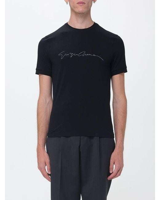 Giorgio Armani Black Cotton T-Shirt With Short Sleeves And Contrasting Logo for men
