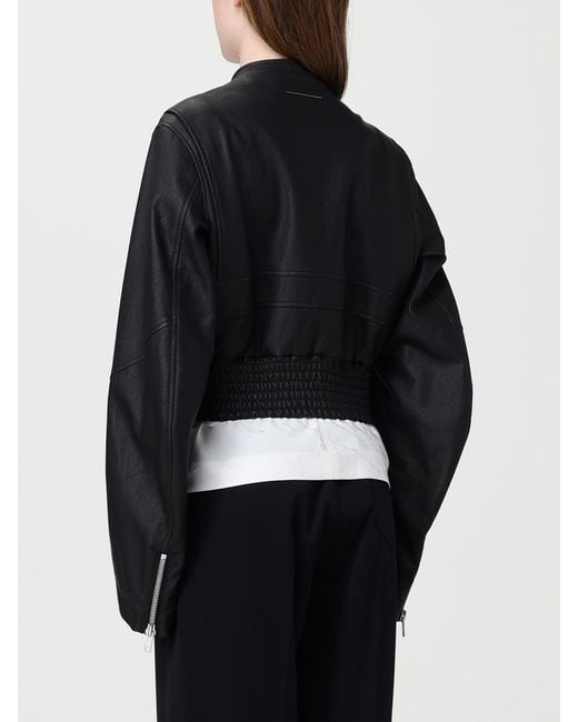 MM6 by Maison Margiela Blue Faux Leather Bomber Jacket