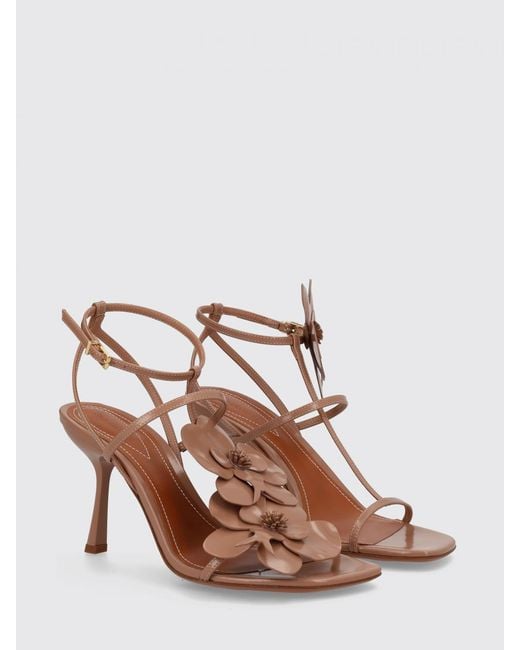 Zimmermann Pink Orchid Leather Stiletto Sandals With Flower Appliqué