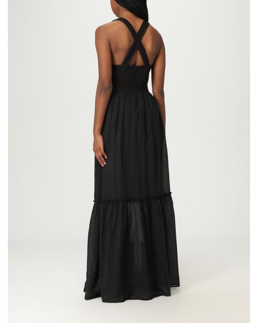 Pinko Black Elegant Halter Neck Maxi Dress With Flared Hem And Pockets