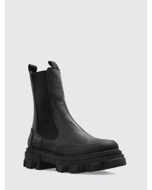 Ganni Black Recycled Leather Chelsea Boots With Lug Sole And Round Toe