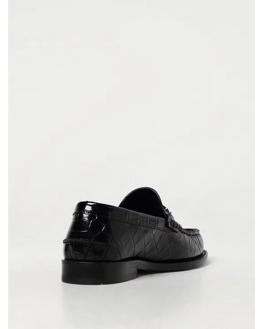 Versace Black Croc Print Brushed Leather Loafers for men