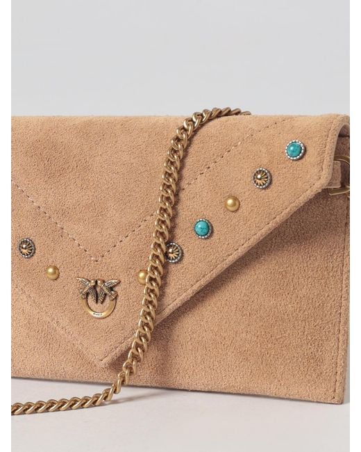 Pinko Natural Small Studded Suede Pouch Bag