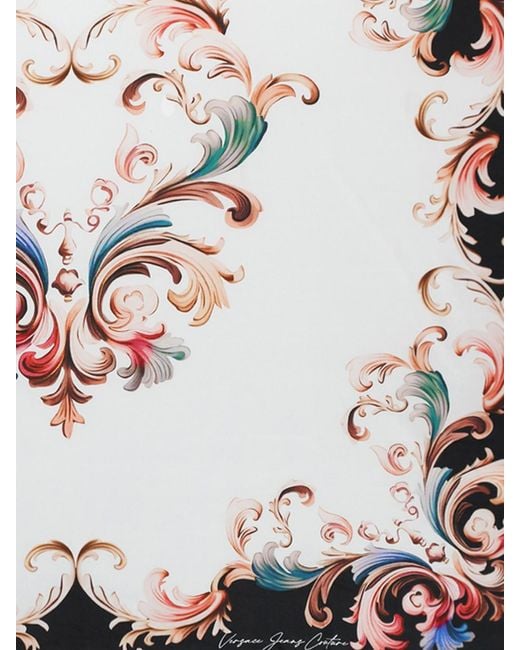 Versace Jeans Couture White Baroque Print Silk Foulard