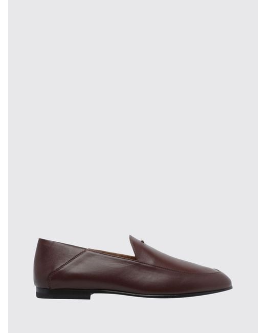 Tod's Brown Flat Smooth Leather Loafers With Metallic Logo