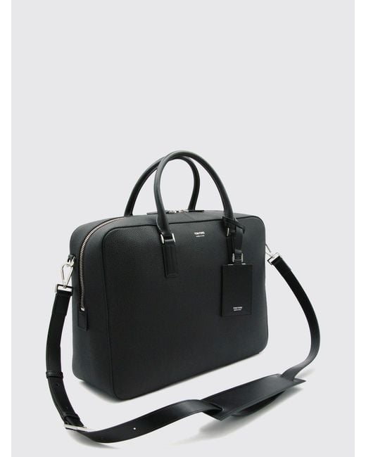 Tom Ford Black Leather Briefcase With Double Handle And Removable Shoulder Strap for men
