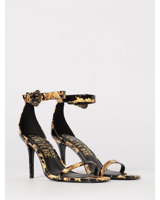 Versace Jeans Couture White Patent Leather Baroque Print Sandals