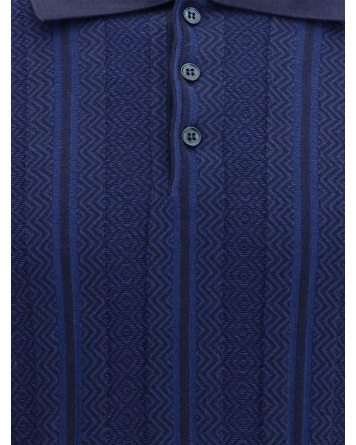 Brunello Cucinelli Blue Cotton Knit Polo for men