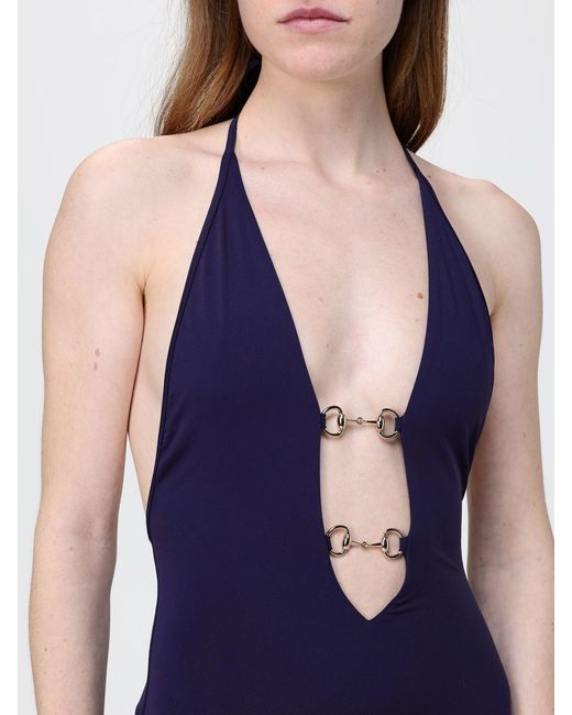 Gucci Blue Nylon Swimsuit With Clamp Detail