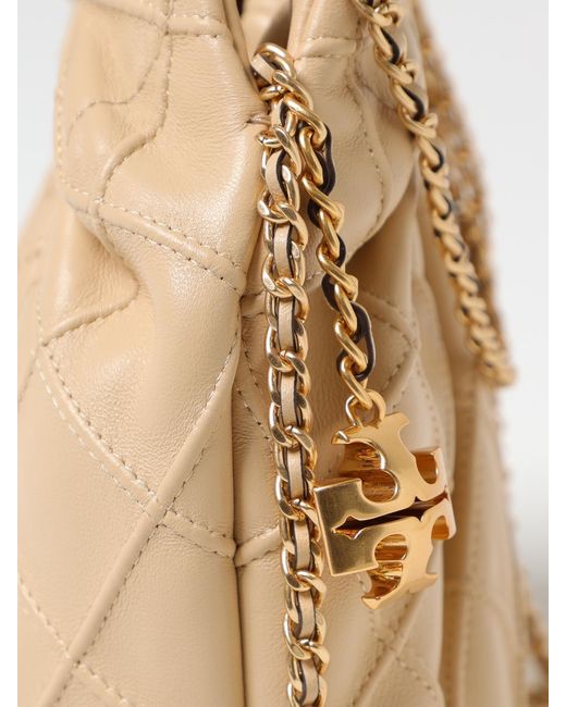 Tory Burch Natural Fleming Mini Quilted Leather Bag