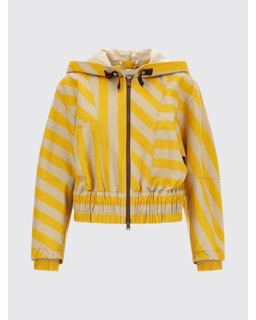 Fendi Blue Striped Cotton And Linen Hooded Bomber Jacket