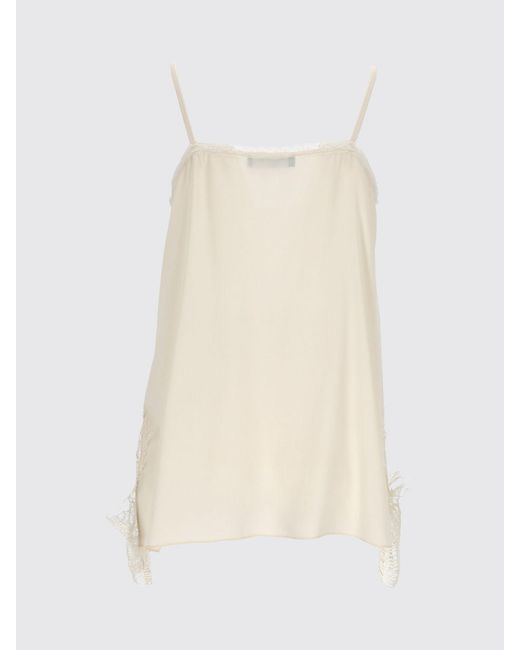 Fabiana Filippi White Silk Blend Top With Lace Insert