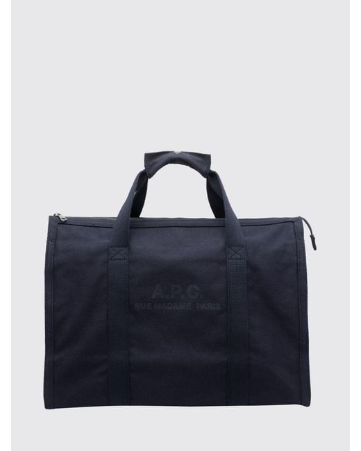 A.P.C. Blue Cotton Canvas Tote Bag With Double Handle And Zip Closure for men