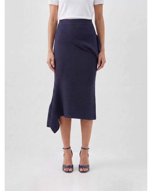 Issey Miyake Blue Asymmetric Hem Crêpe Pencil Midi Skirt