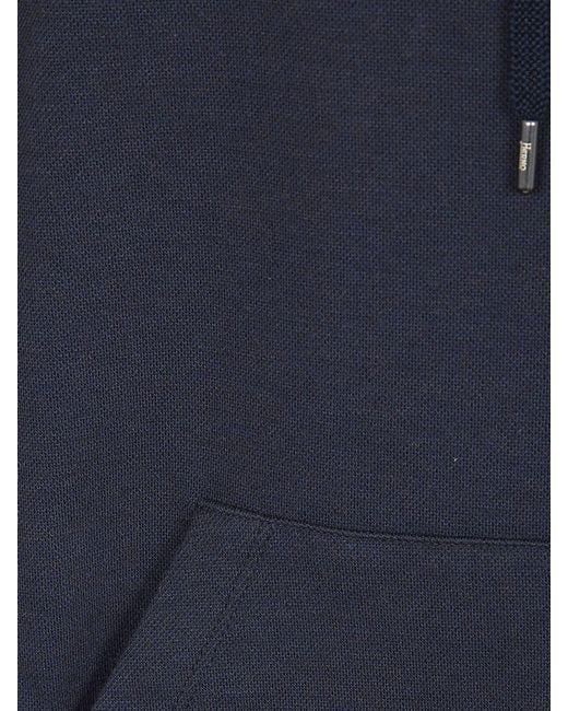 Herno Blue Slim Fit Cotton Zip-Up Hoodie With Kangaroo Pocket for men