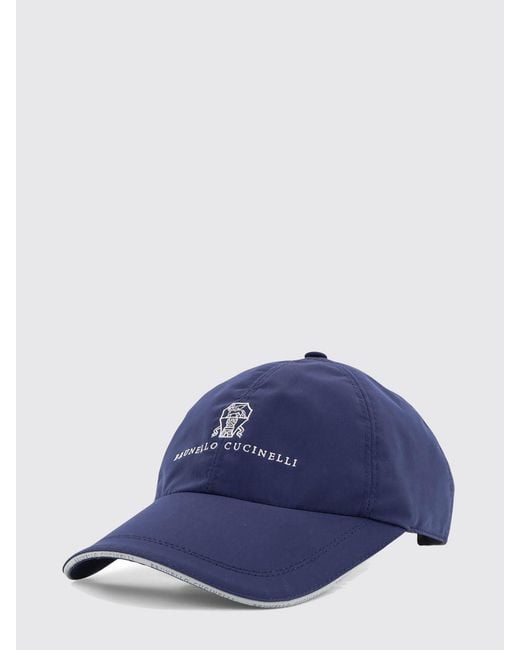 Brunello Cucinelli Blue Nylon Hat With Embroidered Logo for men