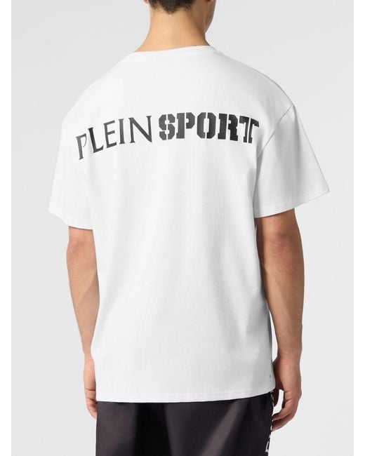 Philipp Plein White Cotton T-Shirt With Graphic Print And Hexagon Logo On The Back for men