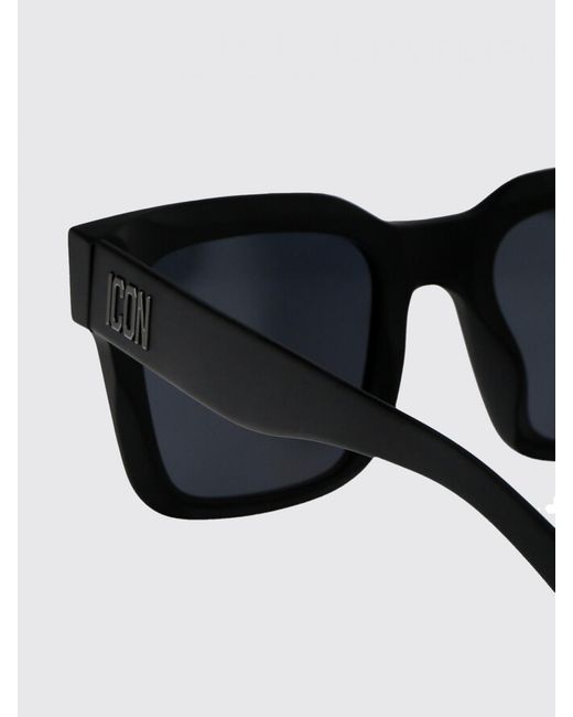 DSquared² Black Icon Rectangular Acetate Sunglasses With Applied Logo for men