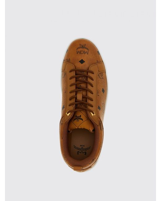 MCM Brown Neo Terrain Faux Leather Sneakers With All Over Logo for men