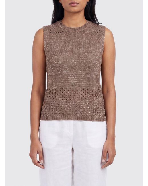 Mc2 Saint Barth Brown Sleeveless Slim Fit Lurex Cotton Knit Top