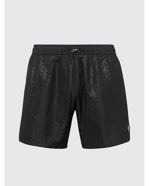 Philipp Plein Black Printed Polyester Swimsuit for men