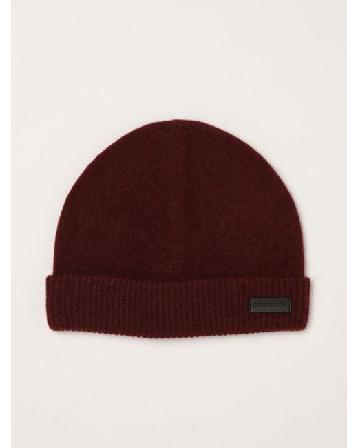 Emporio Armani Red Pure Cashmere Ribbed-Knit Beanie Hat for men