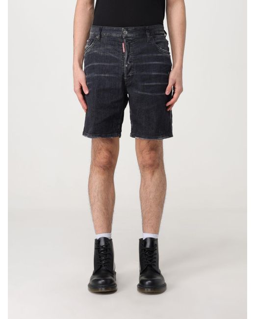 Pantaloncino in cotone con logo stampato di DSquared² in Black da Uomo