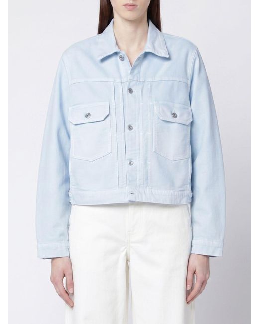 Victoria Beckham Blue Cropped Shirt Jacket