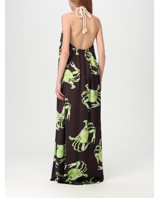 MSGM Green Crab-Print Halterneck Maxi Dress