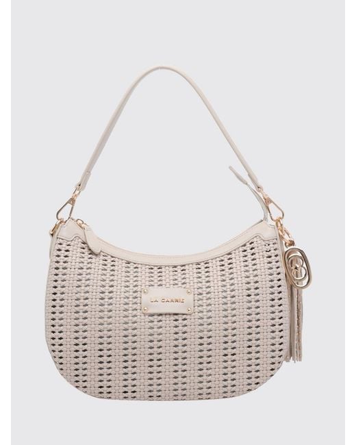 La Carrie Natural Woven Shoulder Bag With Tassels And Removable Pouch