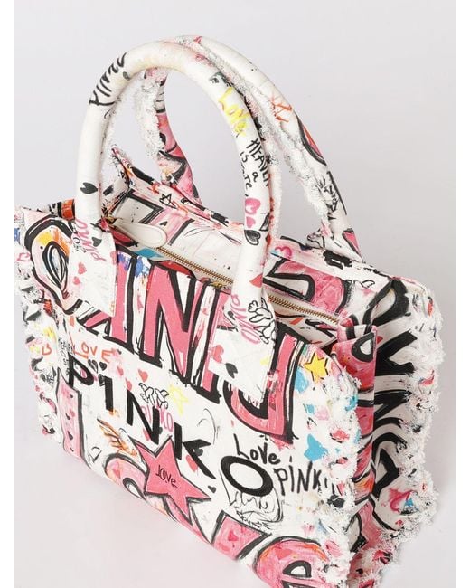 Pinko Red Medium Beach Canvas Shopper Bag With Logo