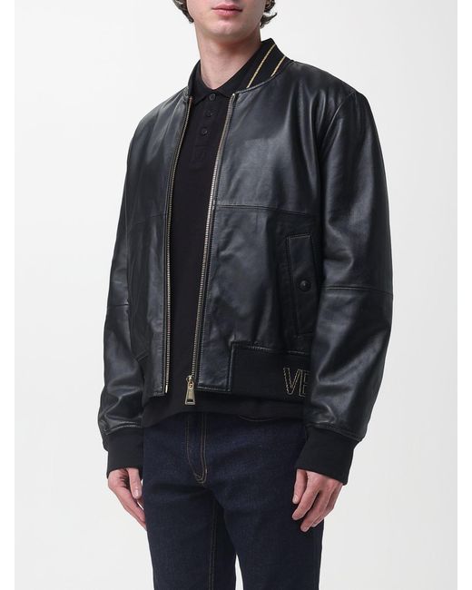 Versace Jeans Couture Blue Leather Bomber Jacket for men