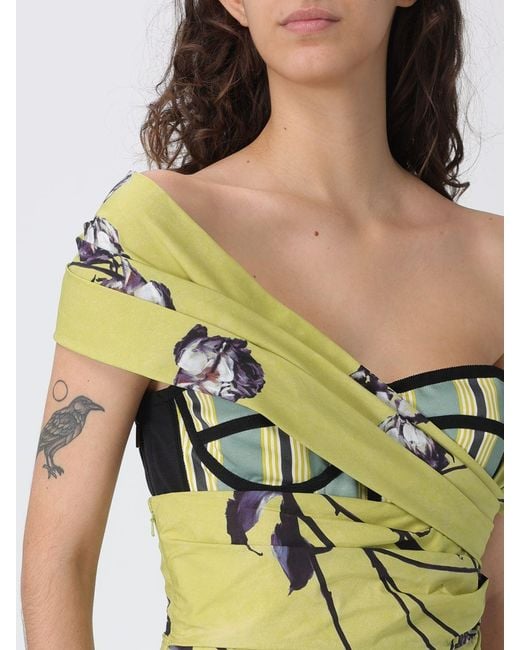 Antonio Marras Green Printed Cotton Blend Asymmetric Dress