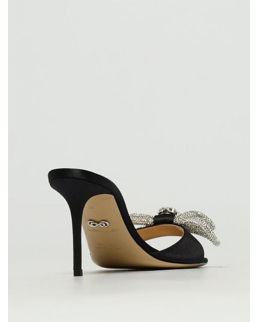Mach & Mach Black Satin Sandal With Jewel Bow