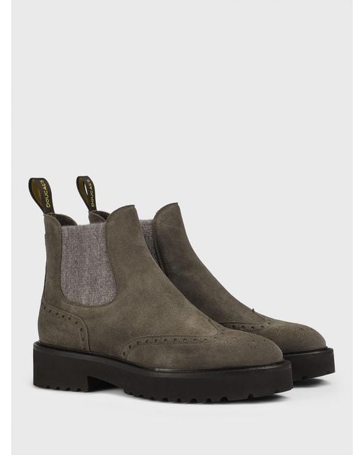 Doucal's Brown Suede Ankle Boots With Brogue Motif