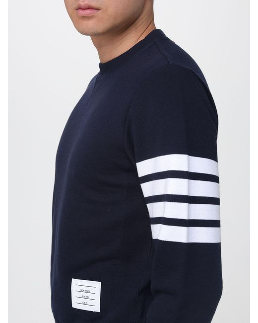 Thom Browne Blue Cotton Crew Neck Sweatshirt With 4-Bar Logo for men