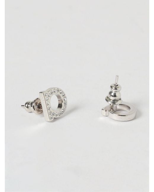 Ferragamo Metallic Gancini Brass Earrings With Set Rhinestones
