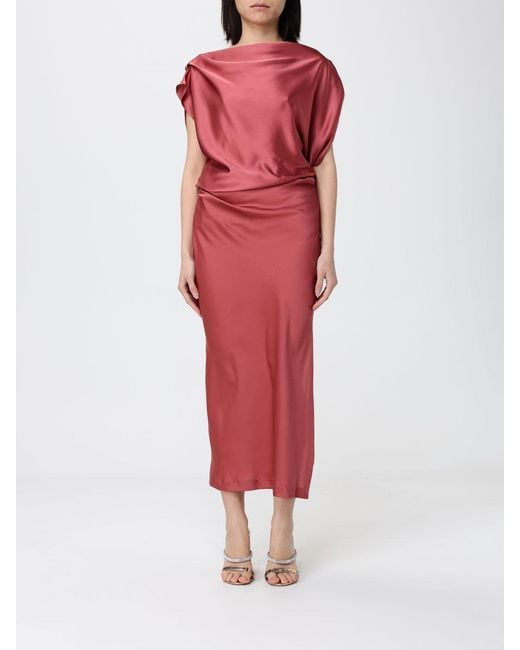 Hanita Red Satin Draped Dress