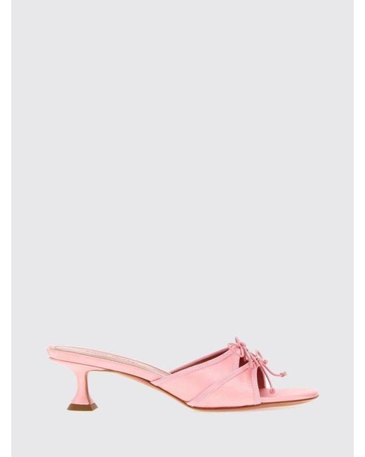 AMINA MUADDI Pink Animal Print Satin Eleonora Mules