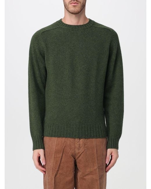 Sebago Green Long-Sleeve Wool Crewneck Jumper With Ribbed Trims for men