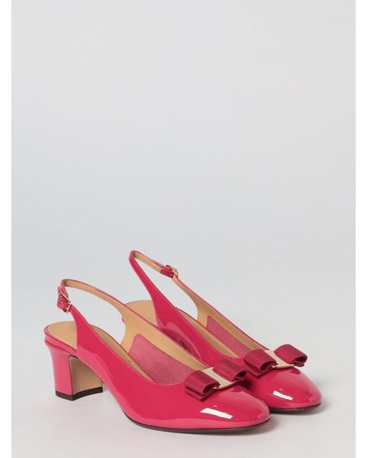 Ferragamo Pink Vara Patent Leather Slingbacks
