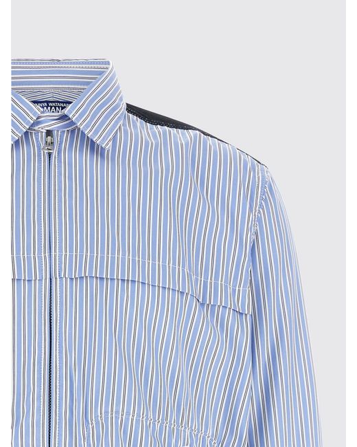 Junya Watanabe Blue Relaxed Fit Patchwork Cotton Shirt With Zip Closure for men