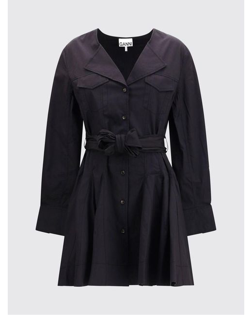 Ganni Blue Stretch Cotton Chemisier Dress