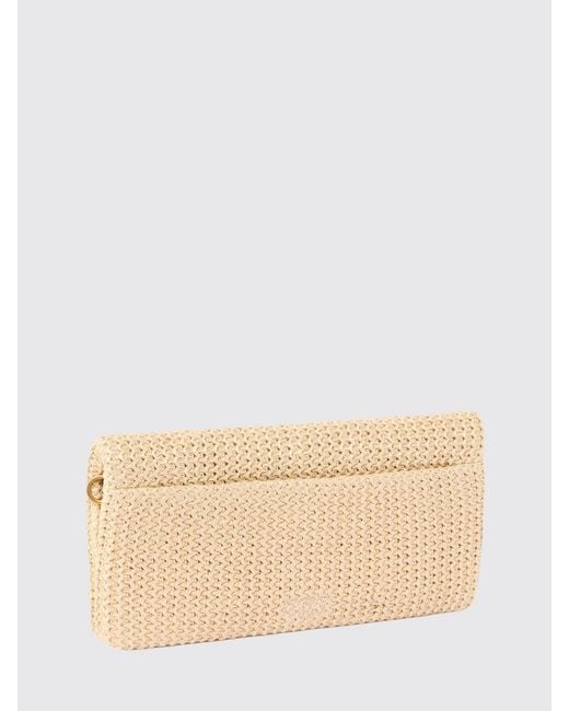 Pinko Natural Love Bag Click Soft Horizontal Classic Raffia Clutch